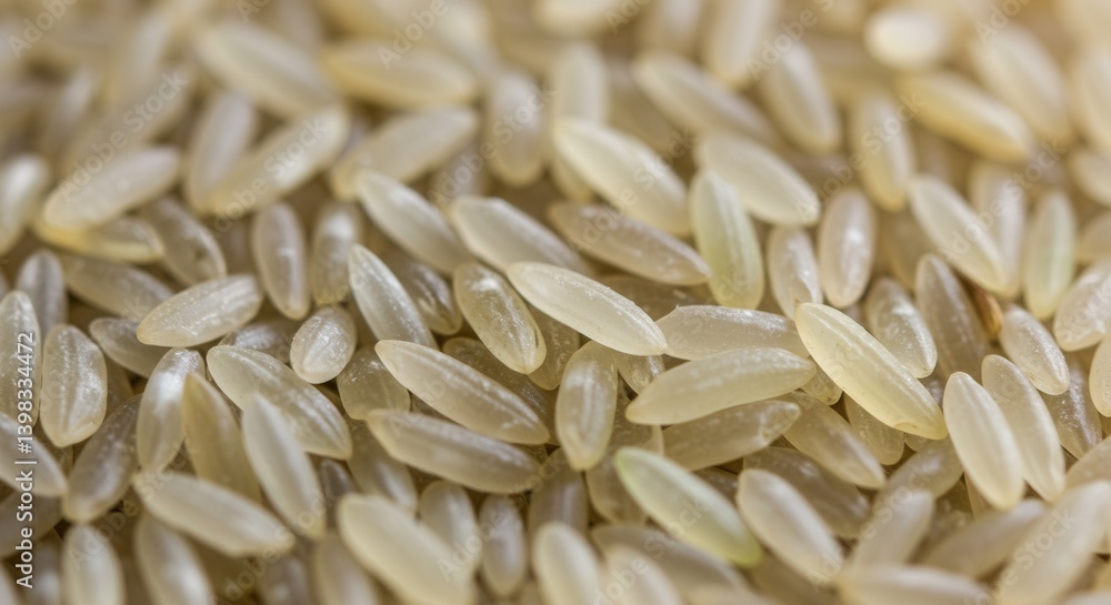 Obraz premium Close up view of uncooked light brown rice grains texture detail