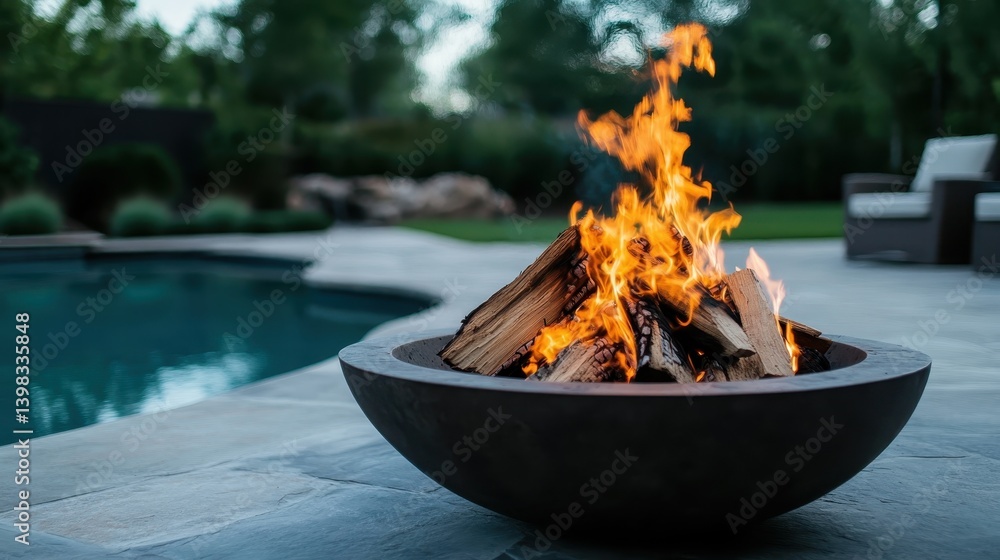 An elegant fire pit radiates warmth with flickering flames, gracing a beautifully landscaped area, providing an inviting setting for cozy evenings outdoors with loved ones. An elegant fire pit radiates warmth with flickering flames, gracing a beautifully landscaped area, providing an inviting setting for cozy evenings outdoors with loved ones.