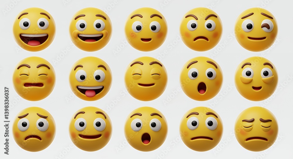 Display of Various Expressions with Round Yellow Emoticons Display of Various Expressions with Round Yellow Emoticons