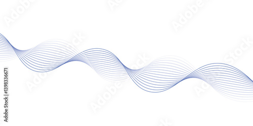 frame of abstract vector blue wave melody lines on white background. Abstract shiny blue wave on dark background. Modern flowing wave design element. Technology science concept.