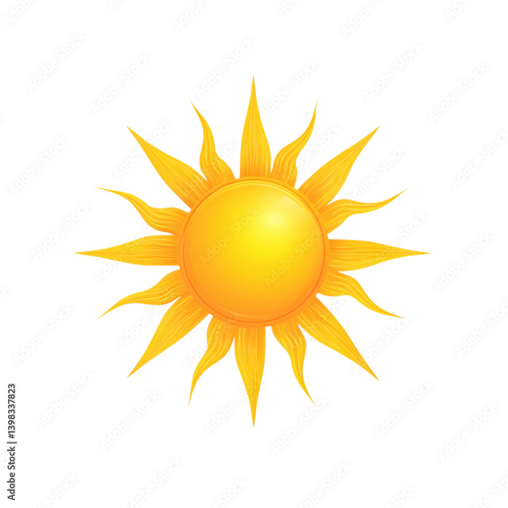 Bright yellow sun art on transparent background