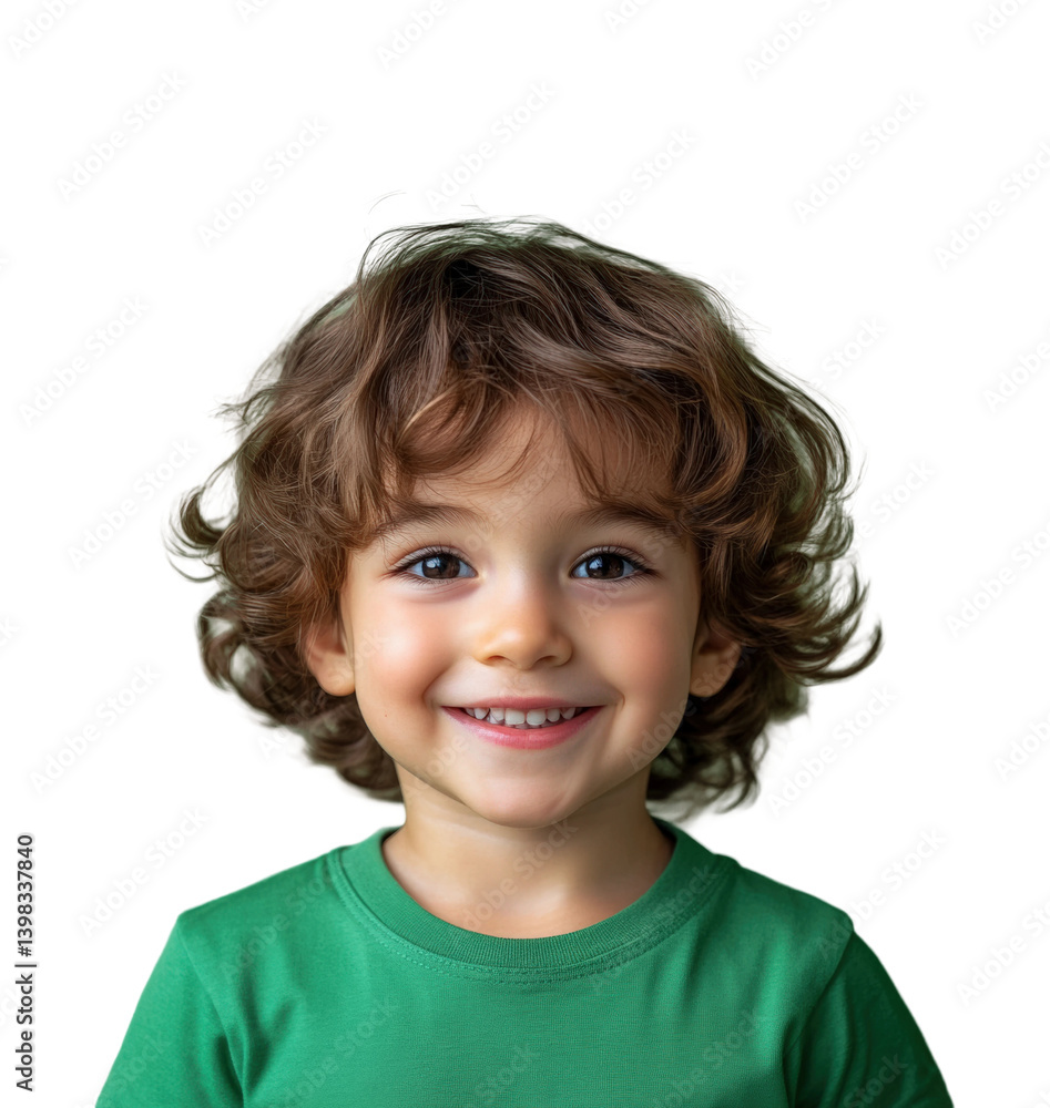 Joyful child smiling in green shirt portrait bright and cheerful environment. Isolated on transparent background, png. Joyful child smiling in green shirt portrait bright and cheerful environment. Isolated on transparent background, png.