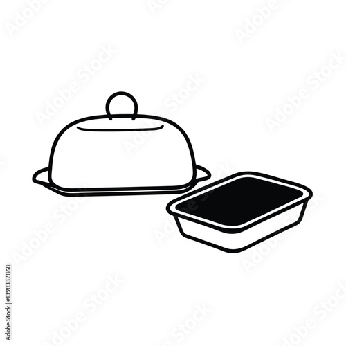Elegant Food Cloche Outline Next To Container Minimalist Culinary Vector