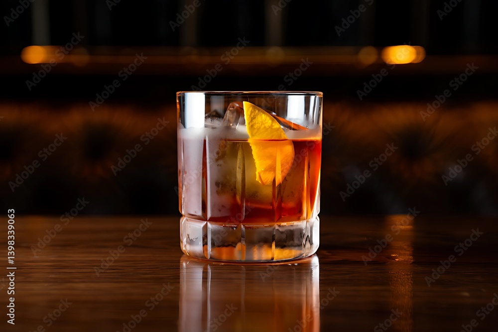 Elegant Old Fashioned Cocktail on a Rich Wooden Surface Elegant Old Fashioned Cocktail on a Rich Wooden Surface