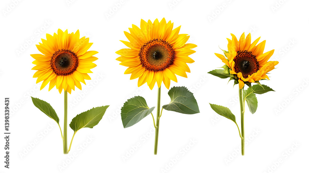 Fototapeta premium Pack of Sunflower Set Against Transparent Background for Botanical or Nature Projects