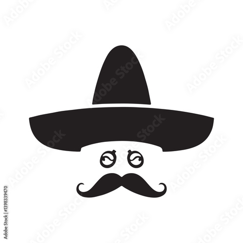 Mexican sombrero and tequila, sombrero and mustache mexican food taco logo icon vector illustration