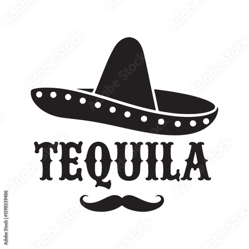 Mexican sombrero and tequila, sombrero and mustache mexican food taco logo icon vector illustration