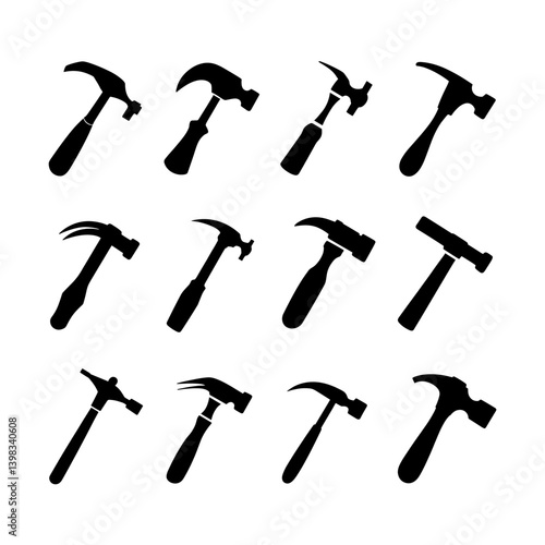 Riveting Hammer Silhouette Vector Bundle Black and White Riveting Hammer Clipart EPS Illustration