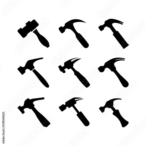 Riveting Hammer Silhouette Vector Bundle Black and White Riveting Hammer Clipart EPS Illustration