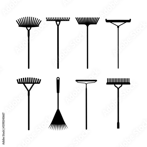 Rake Silhouette Vector Bundle Black and White Rake Clipart EPS Illustration