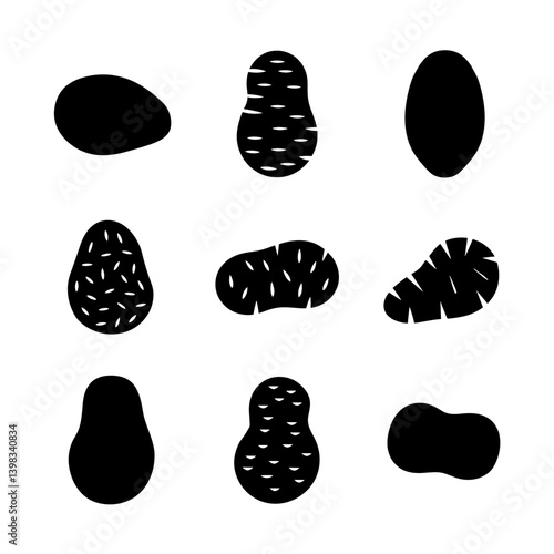Potato Silhouette Vector Bundle Black and White Potato Clipart EPS Illustration