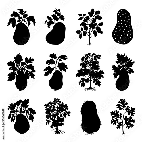 Potato Silhouette Vector Bundle Black and White Potato Clipart EPS Illustration