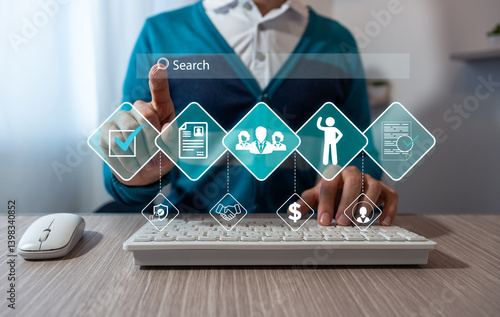 Human resources concepts. Business professionals collaborate through digital channels, data sharing, and global outsourcing