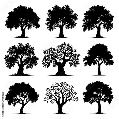Olive Tree Silhouette Vector Bundle Black and White Olive Tree Clipart EPS Illustration