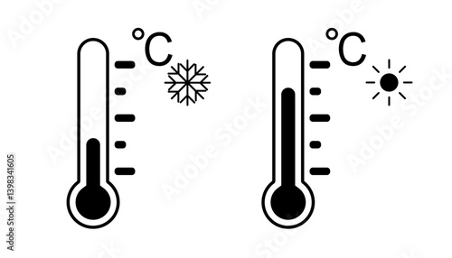 simple thermometer icons Hot and Cold signs. Vector graphic isolated on transparent background