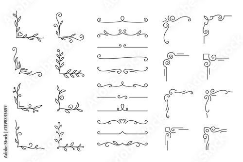 Elegant Decorative Line Art Elements with Editable Stroke