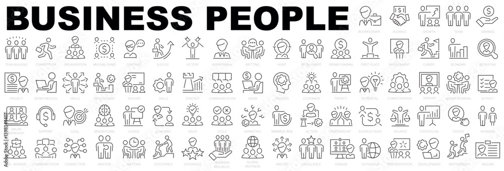 Business people icon set. Teamwork, team building, work group and human resources, work, workers and more. Vector illustration
