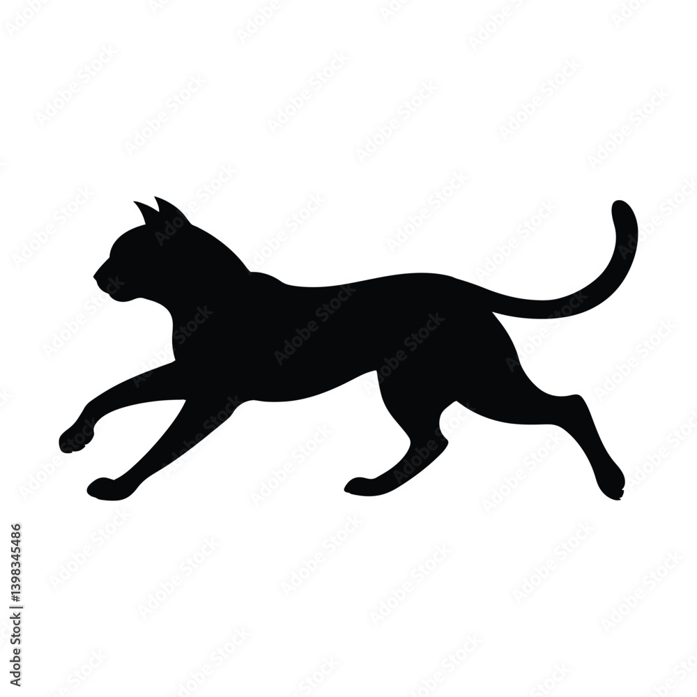 Silhouette of a black cat in a running pose against a plain white background image Silhouette of a black cat in a running pose against a plain white background image