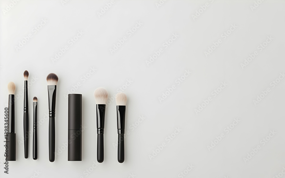 A stylish arrangement of makeup brushes on a clean surface, perfect for beauty and cosmetic applications. A stylish arrangement of makeup brushes on a clean surface, perfect for beauty and cosmetic applications.