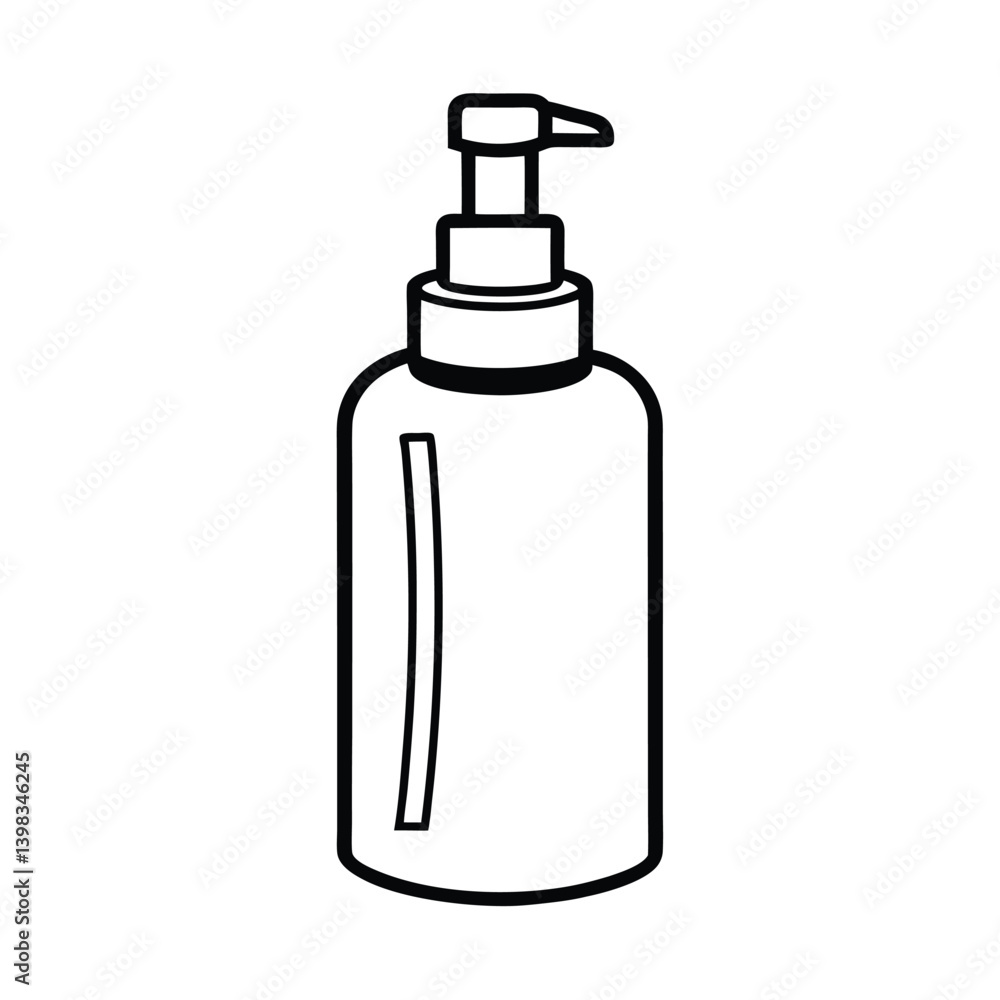 Fototapeta premium Black Outline Illustration Of A Pump Bottle Suitable For Soap Or Lotion