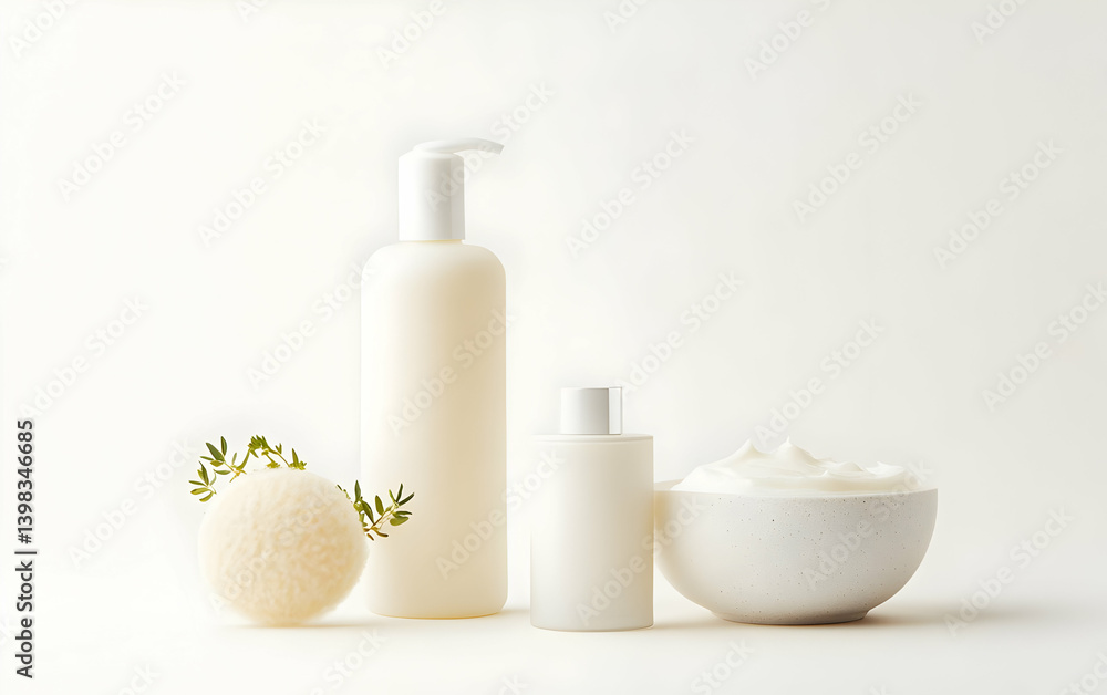 Elegant skincare products arranged beautifully for a calming spa experience in a serene, minimalistic setting. Elegant skincare products arranged beautifully for a calming spa experience in a serene, minimalistic setting.