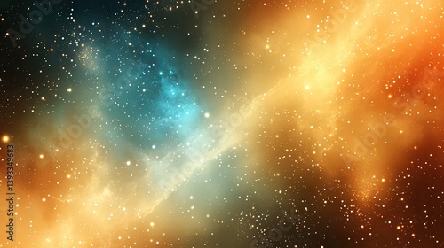 Celestial Nebula Golden And Teal Hues Space