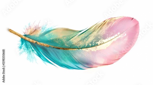 A green blue and pink colour feather painted with gold, Generative AI illustrations. 