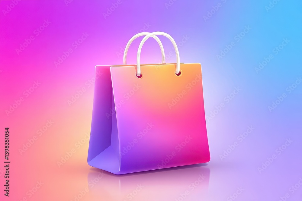 A vibrant, gradient shopping bag with a sleek design, set against a colorful background, evoking a sense of modern consumerism and style. A vibrant, gradient shopping bag with a sleek design, set against a colorful background, evoking a sense of modern consumerism and style.