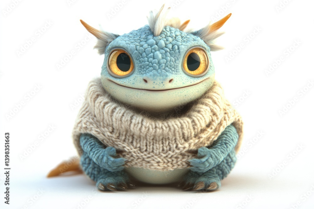 Adorable baby dragon wearing a cozy knitted sweater, looking cute and friendly. Adorable baby dragon wearing a cozy knitted sweater, looking cute and friendly.