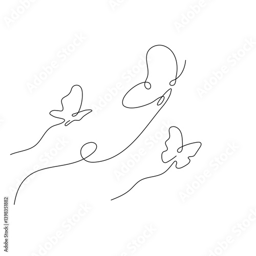 Minimalist Line Art of Butterflies with Editable Stroke