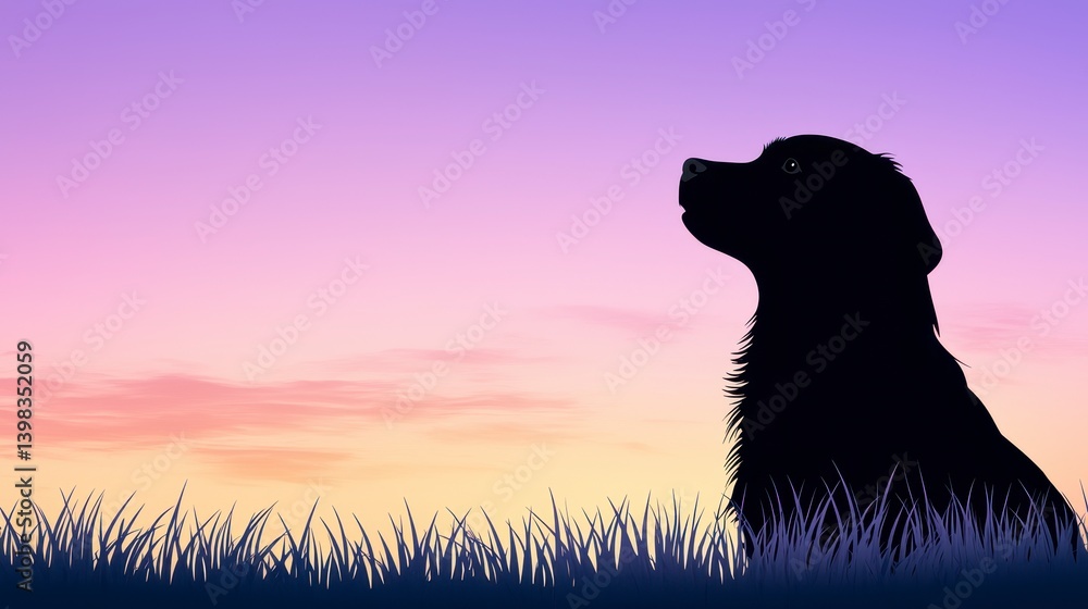 Black Dog Silhouette at Sunset in Pixel Art Style Black Dog Silhouette at Sunset in Pixel Art Style