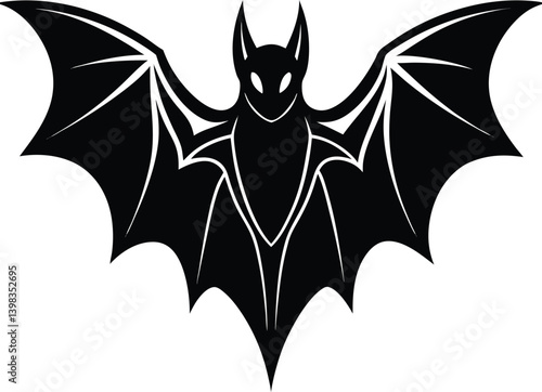 Bat Silhouette Black Vector | Animal, Nature & Halloween Line Art