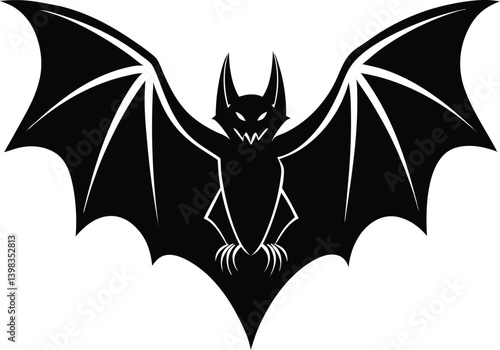 Bat Silhouette Black Vector | Animal, Nature & Halloween Line Art