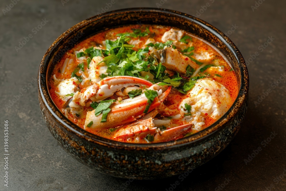 Spicy crab soup in a bowl Spicy crab soup in a bowl