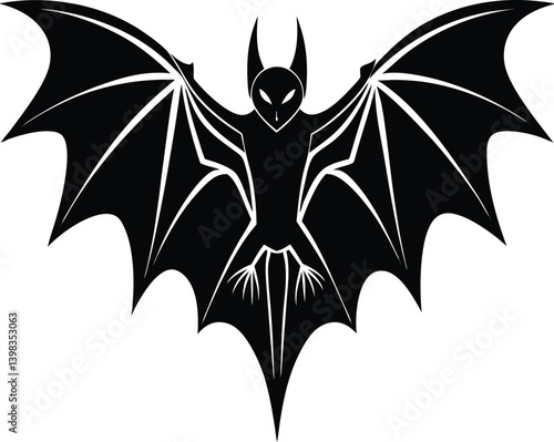 Bat Silhouette Black Vector | Animal, Nature & Halloween Line Art