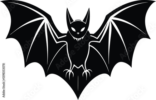 Bat Silhouette Black Vector | Animal, Nature & Halloween Line Art
