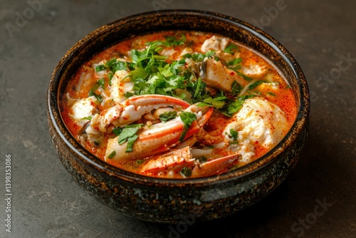 Spicy crab soup in a bowl