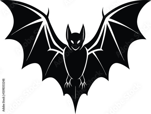 Bat Silhouette Black Vector | Animal, Nature & Halloween Line Art