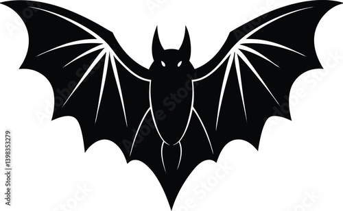 Bat Silhouette Black Vector | Animal, Nature & Halloween Line Art