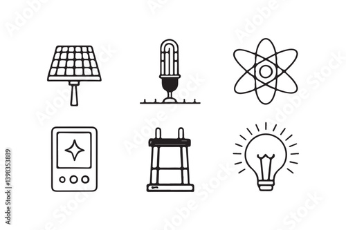 Electricity, electrical energy line vector icon set on white background.