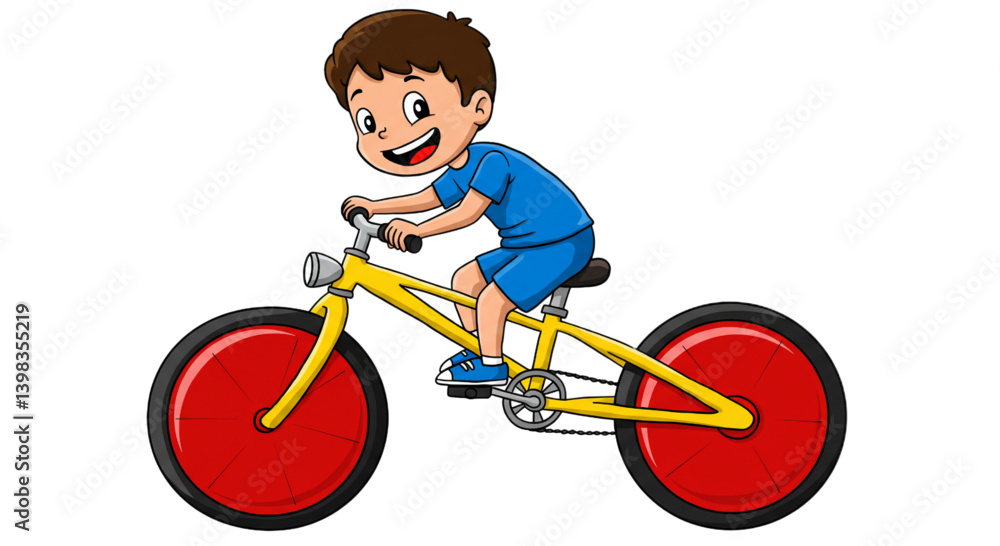 A boy riding a bicycle cartoon character isolated on white background A boy riding a bicycle cartoon character isolated on white background