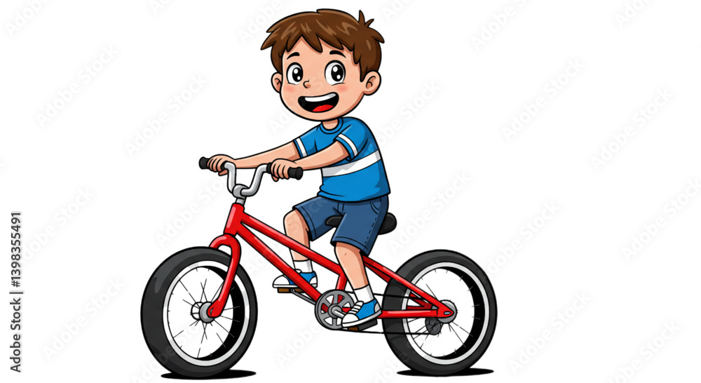 Naklejka premium A boy riding a bicycle cartoon character isolated on white background 