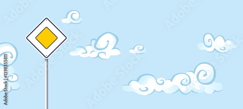 Main road sign. Traffic signs. International road sign isolated. Blue sky. Priority signs. Vector illustration.