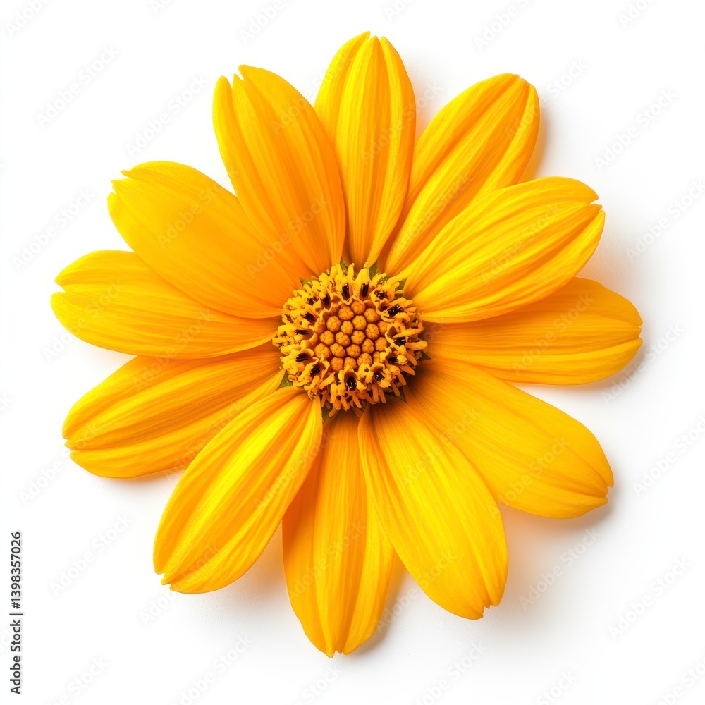 Obraz premium Bright Yellow Flower Closeup on White Background