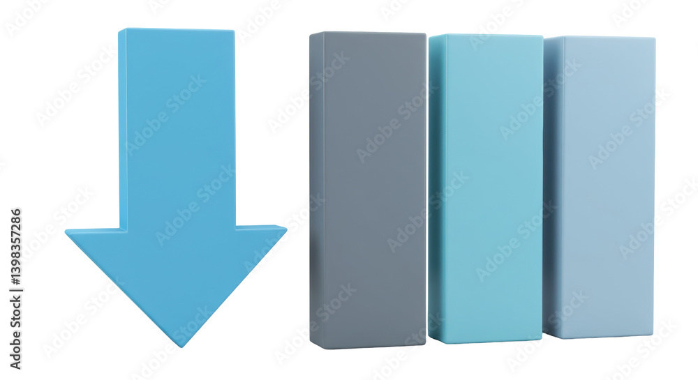 Isolated Blue Arrow Down with Bars Isolated Blue Arrow Down with Bars