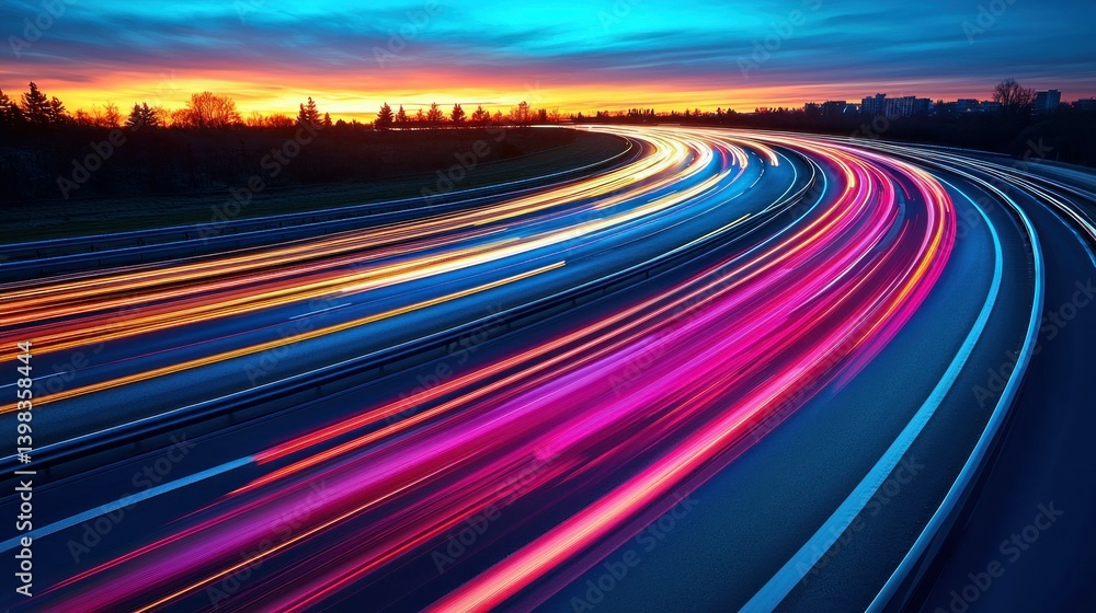 Vibrant Night Highway: A Symphony of Light and Speed Vibrant Night Highway: A Symphony of Light and Speed