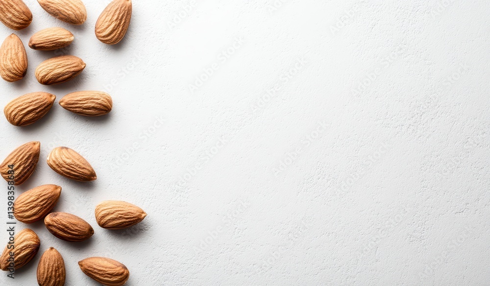 Brown Almonds on White Textured Background Brown Almonds on White Textured Background