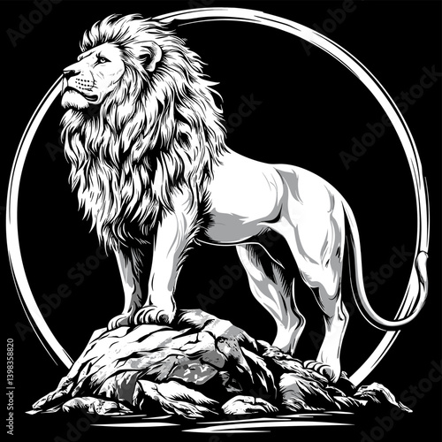 Majestic lion standing on rock outline