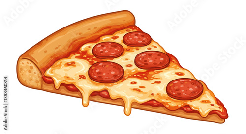 delicious slice of pepperoni pizza vector illustration isolated on white background 