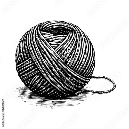Yarn sketch engraving black and white outline. Scratch board imitation.  illustrated in vintage line art style on a white background.